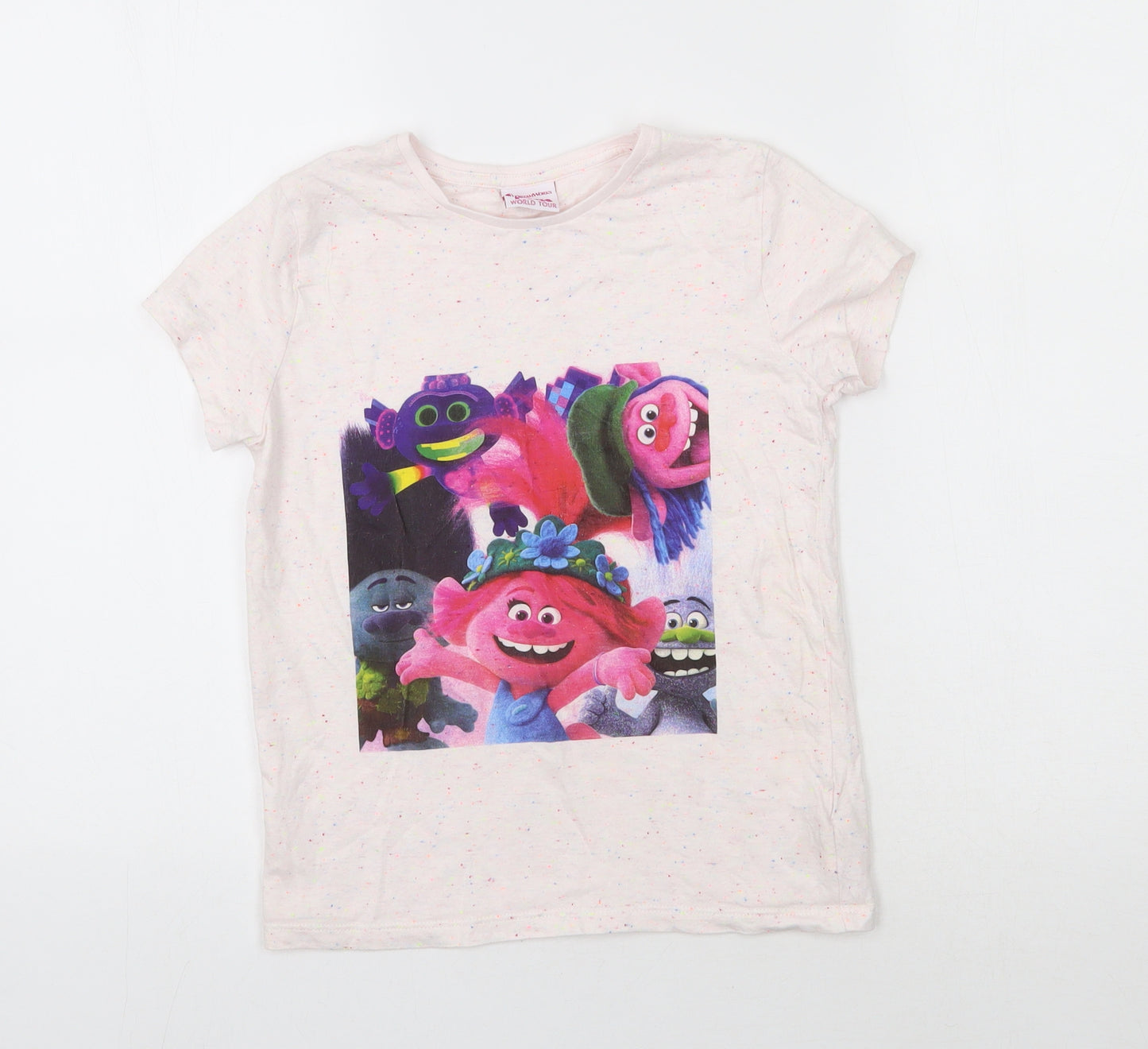 Trolls Girls Pink  Cotton Basic T-Shirt Size 9-10 Years Round Neck Pullover - Flecked