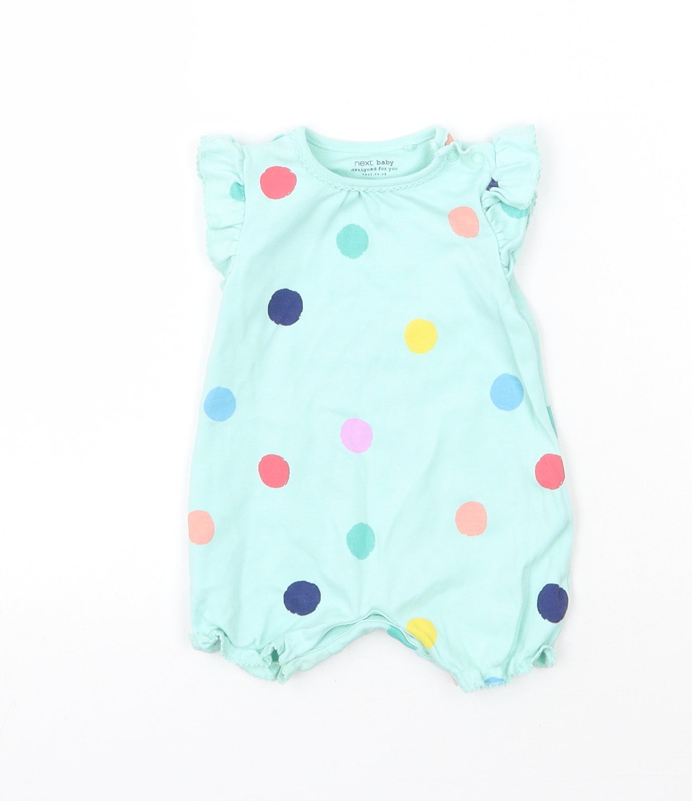 NEXT Girls Blue Polka Dot Cotton Romper One-Piece Size Newborn  Snap