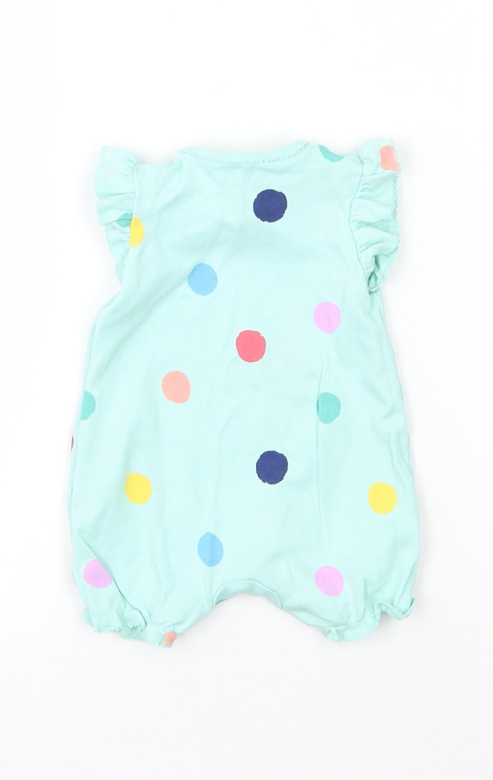 NEXT Girls Blue Polka Dot Cotton Romper One-Piece Size Newborn  Snap