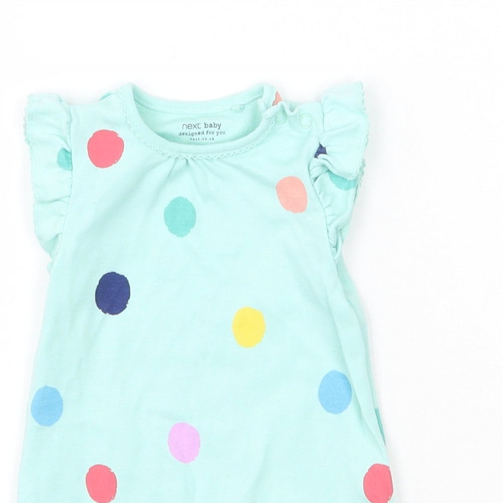 NEXT Girls Blue Polka Dot Cotton Romper One-Piece Size Newborn  Snap