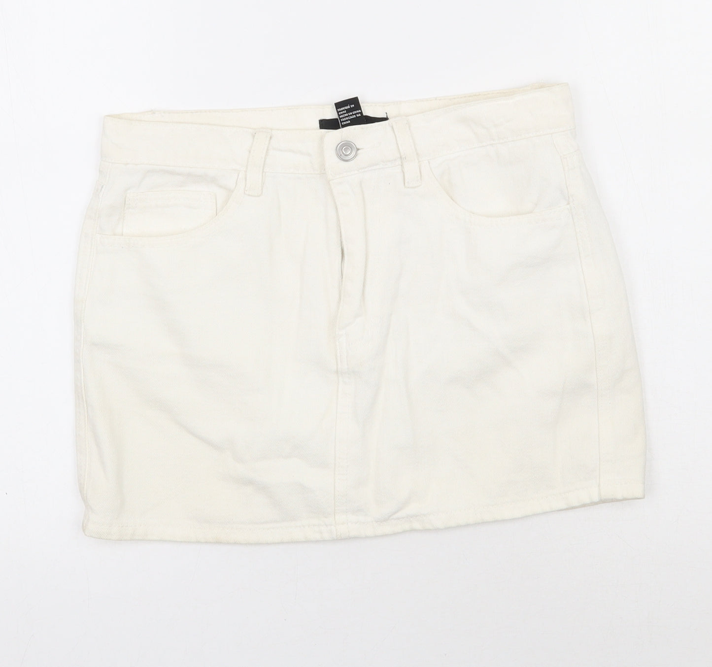 FOREVER 21 Womens White  Cotton Mini Skirt Size 28 in   Button
