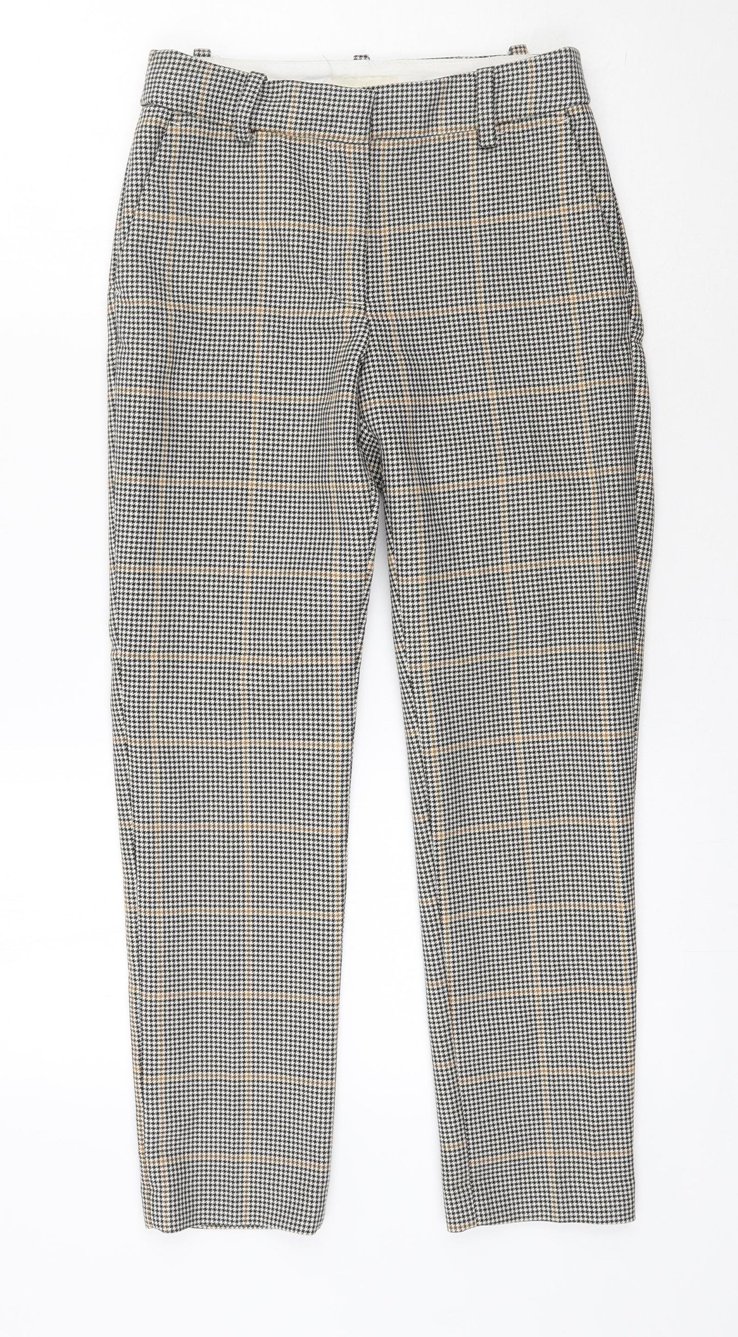 H&M Womens Black Houndstooth Polyester Trousers  Size 8 L26 in Regular Zip