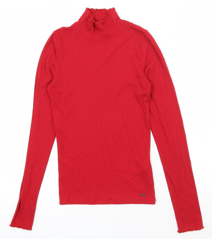 Hollister Womens Red Cotton Basic T-Shirt Size S High Neck