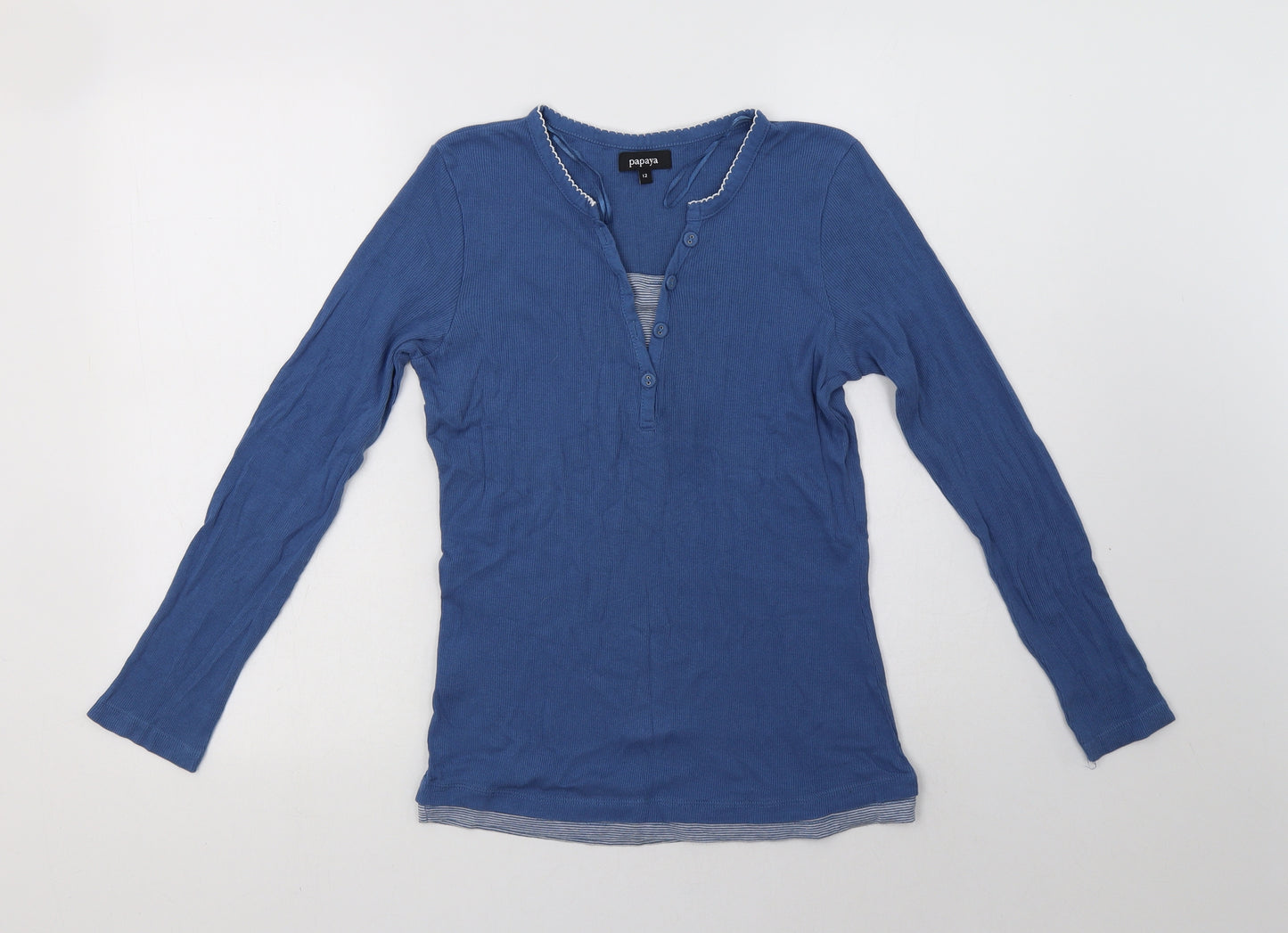 Papaya Womens Blue  Cotton Top Pyjama Top Size 12  Button