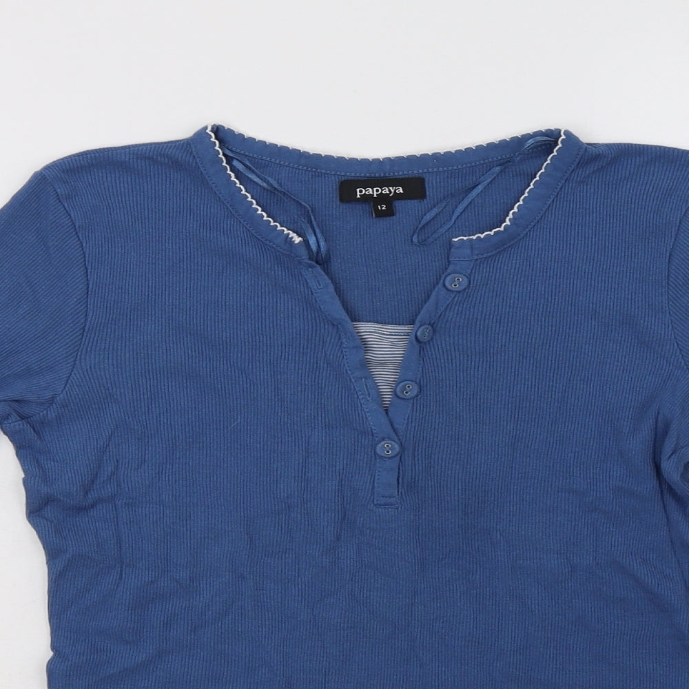 Papaya Womens Blue  Cotton Top Pyjama Top Size 12  Button