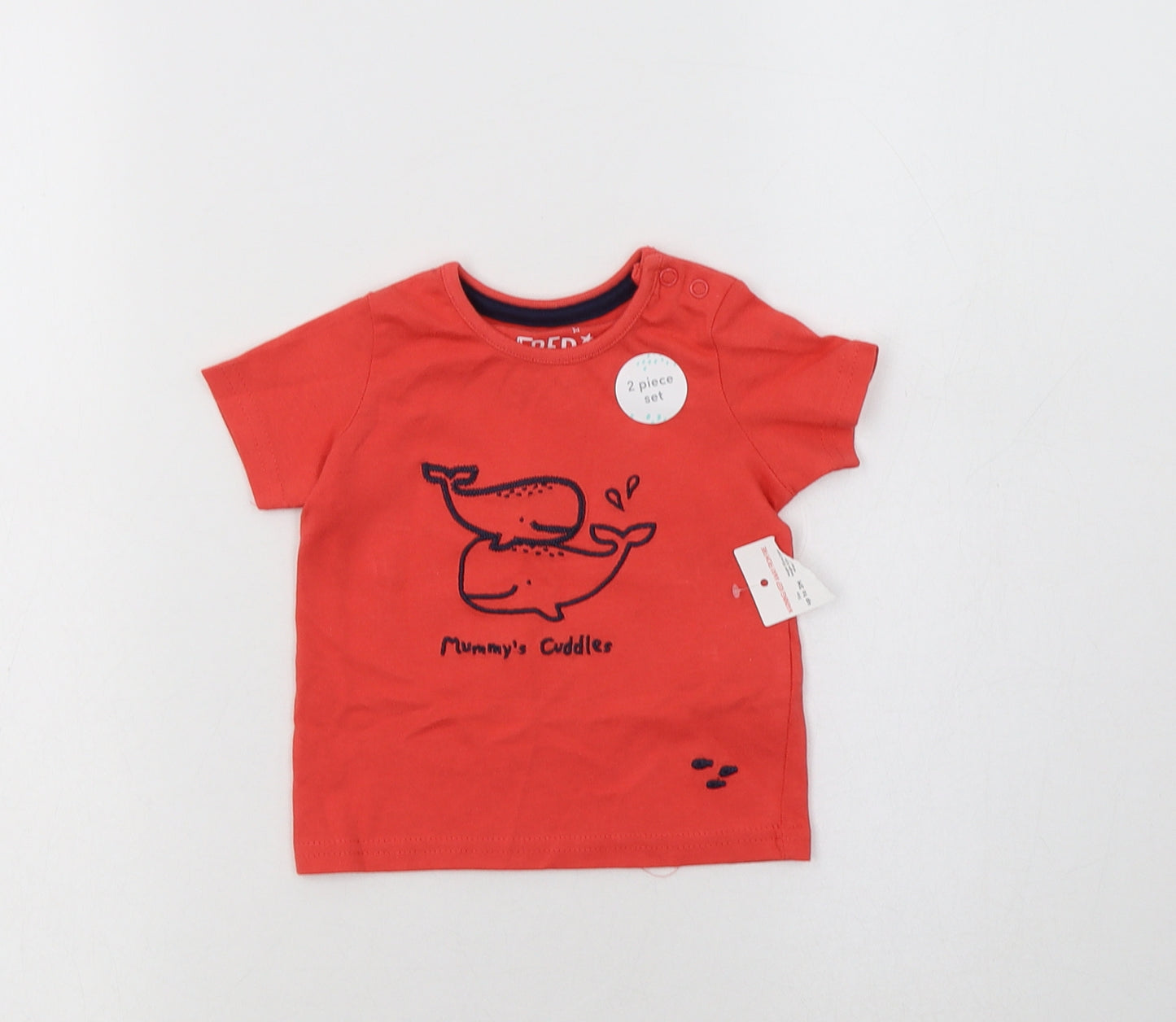 F&F Baby Red  Cotton Basic T-Shirt Size 0-3 Months Crew Neck Snap