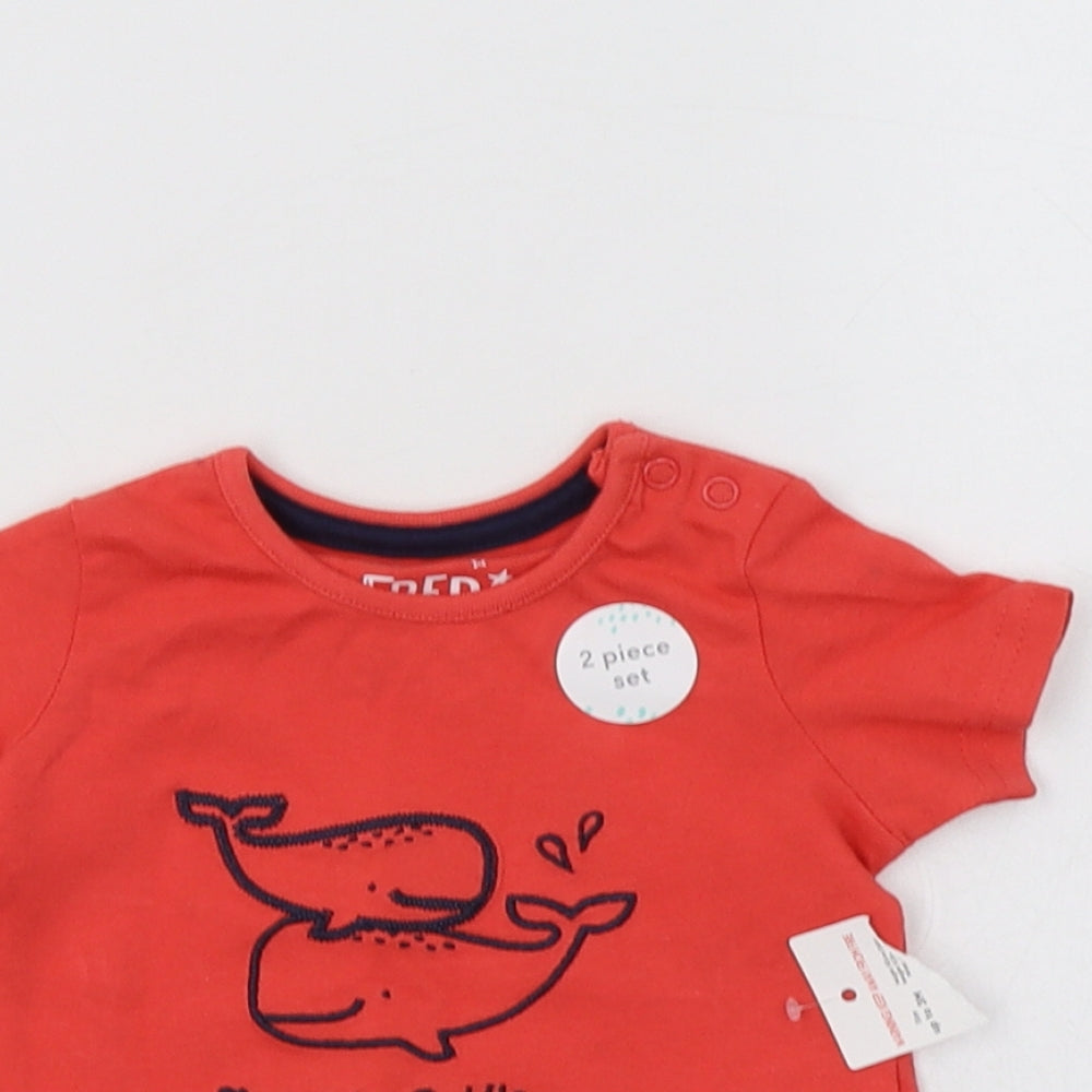 F&F Baby Red  Cotton Basic T-Shirt Size 0-3 Months Crew Neck Snap
