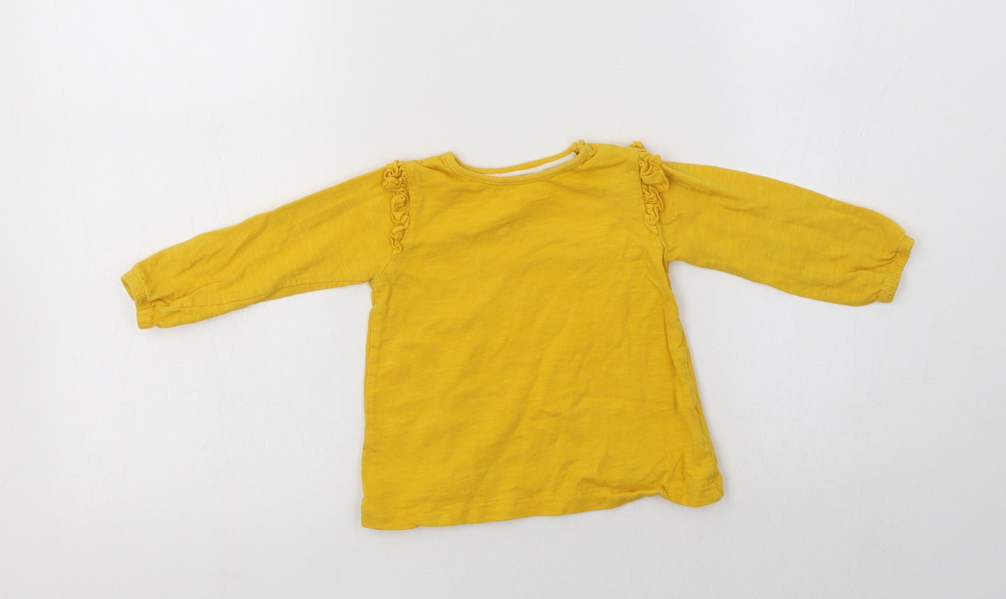 Peacocs Baby Yellow  Cotton Basic T-Shirt Size 6-9 Months Crew Neck Snap