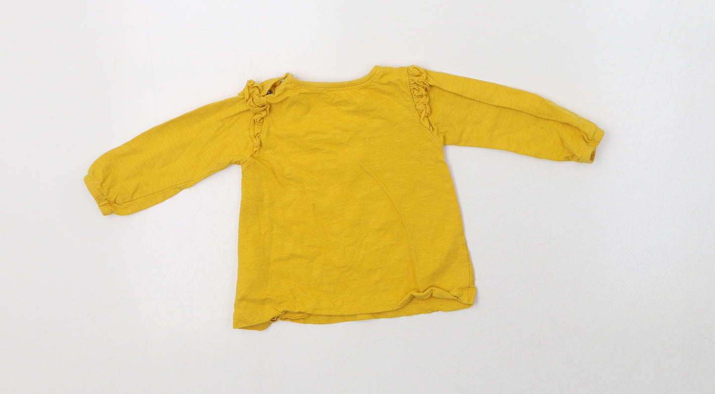 Peacocs Baby Yellow  Cotton Basic T-Shirt Size 6-9 Months Crew Neck Snap