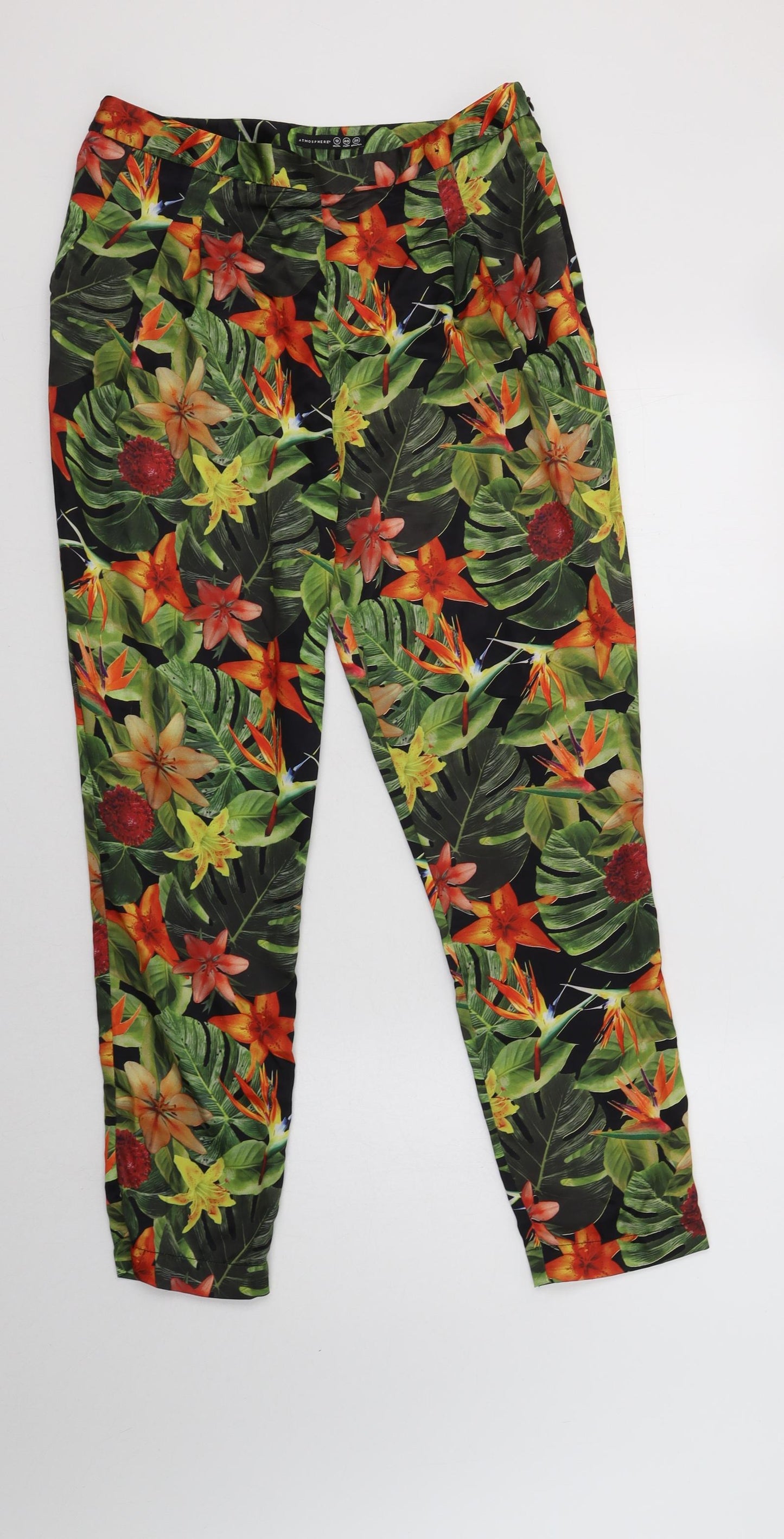 Primark Womens Multicoloured Floral Polyester Trousers  Size 12 L29 in Regular Zip