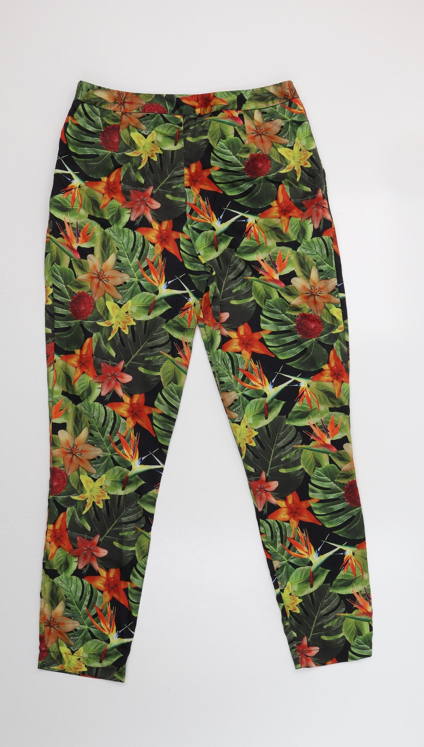 Primark Womens Multicoloured Floral Polyester Trousers  Size 12 L29 in Regular Zip