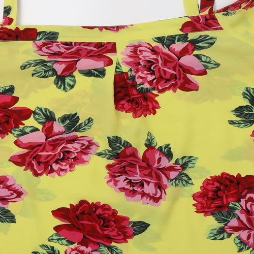 Doroth Womens Yellow Floral Polyester Basic Blouse Size 12 Off the Shoulder