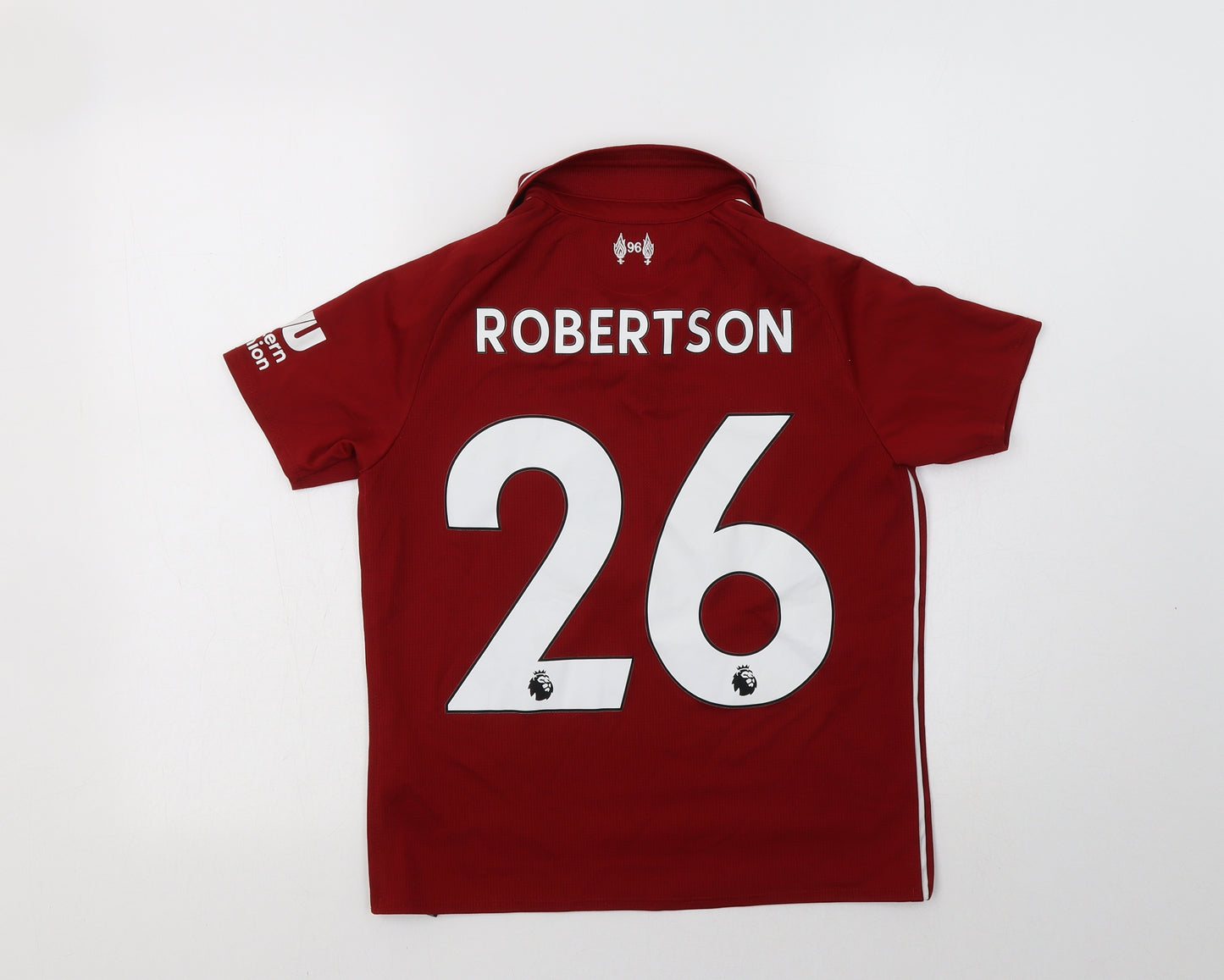 New Balance Boys Red Geometric Polyester Jersey T-Shirt Size 9-10 Years Collared Button - Liverpool Football Club