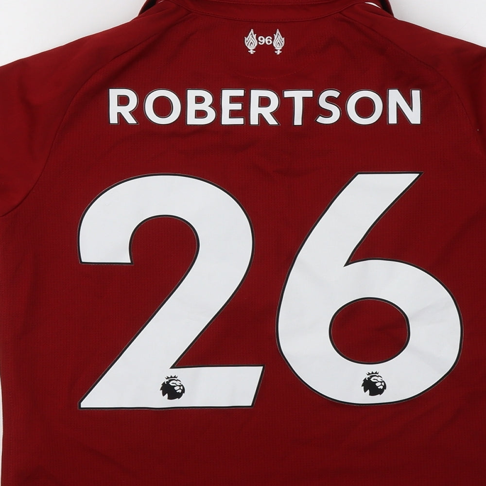 New Balance Boys Red Geometric Polyester Jersey T-Shirt Size 9-10 Years Collared Button - Liverpool Football Club