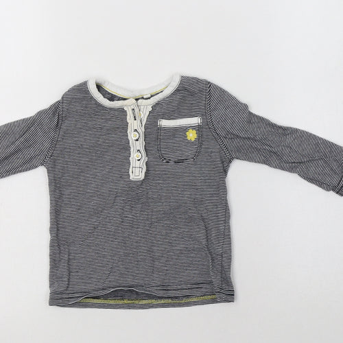 NEXT Baby Blue Striped Cotton Basic Blouse Size 9-12 Months Henley Button