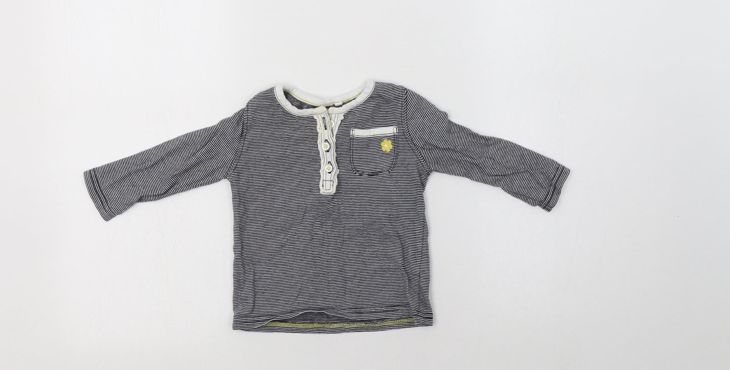 NEXT Baby Blue Striped Cotton Basic Blouse Size 9-12 Months Henley Button