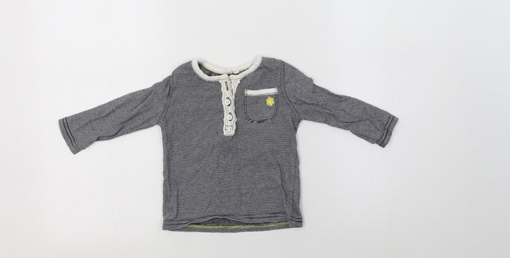 NEXT Baby Blue Striped Cotton Basic Blouse Size 9-12 Months Henley Button