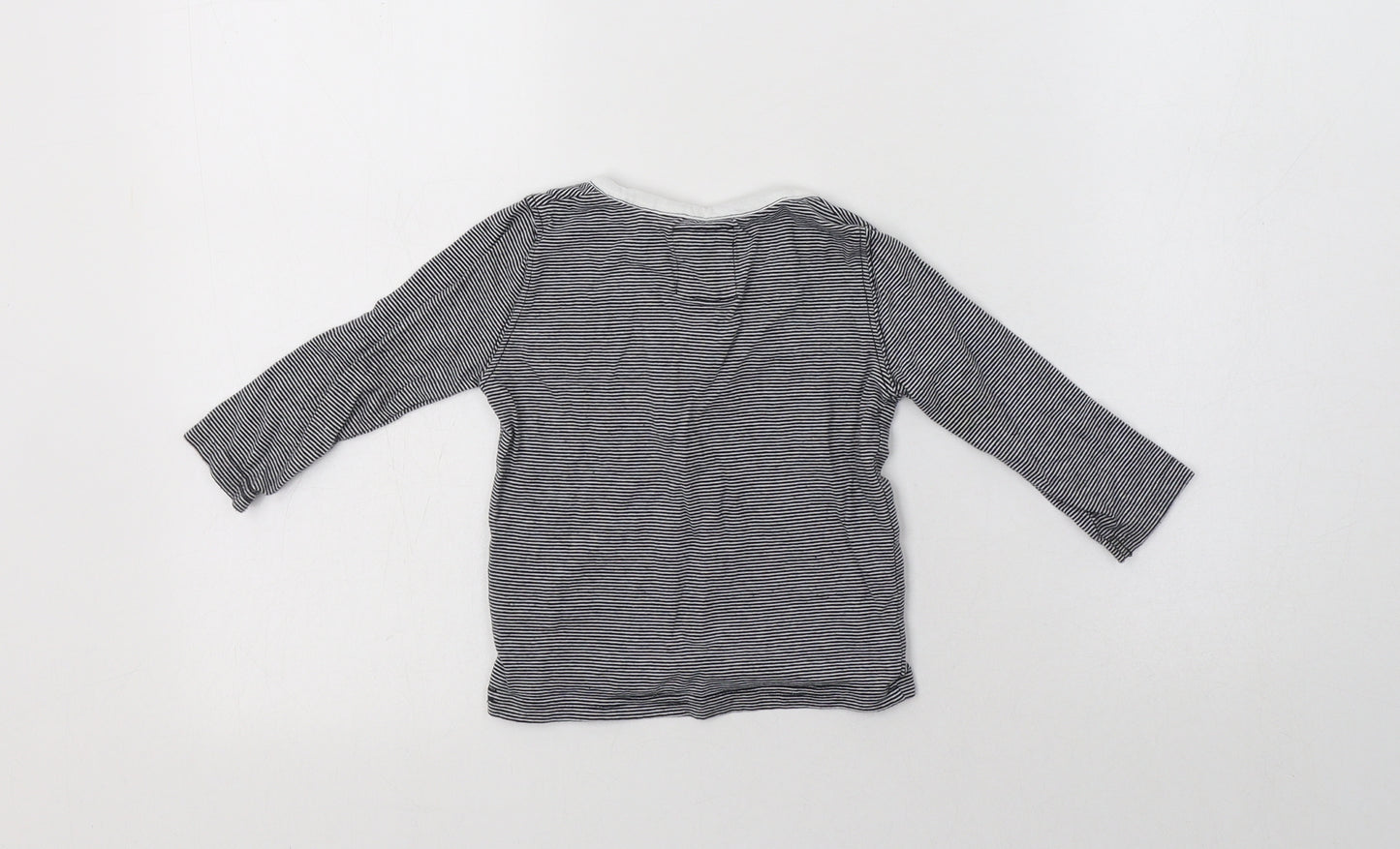 NEXT Baby Blue Striped Cotton Basic Blouse Size 9-12 Months Henley Button