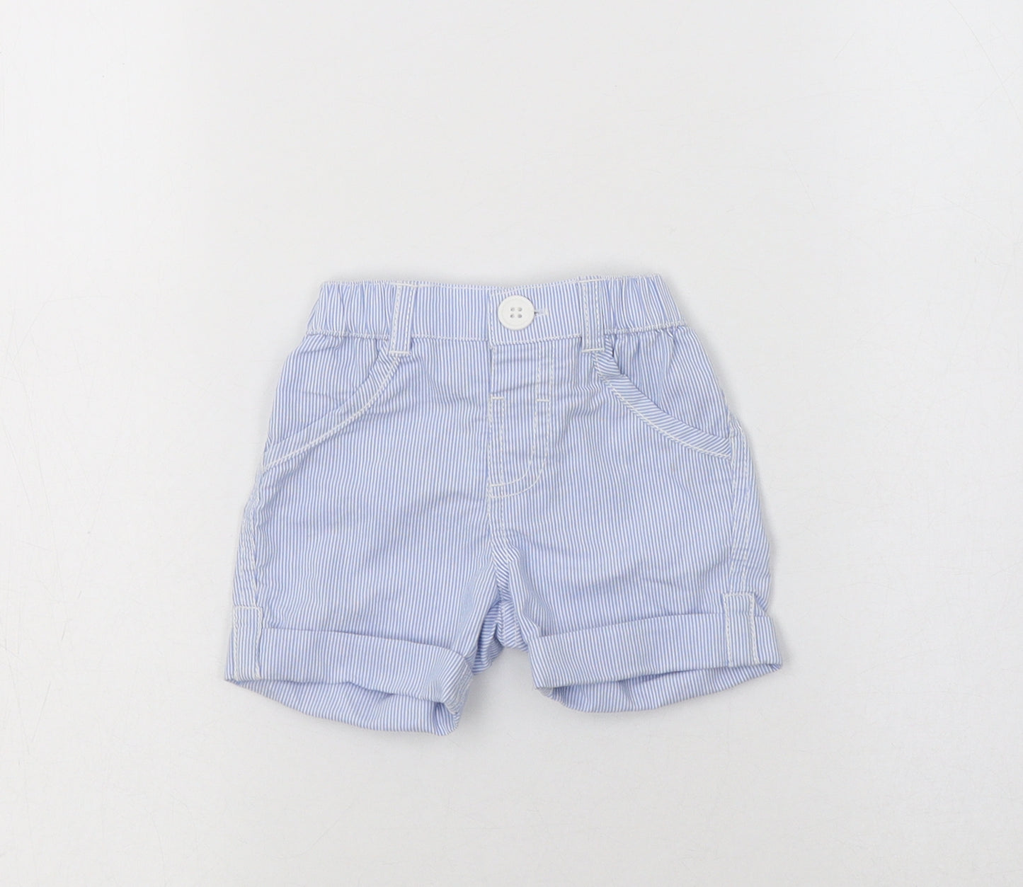 George Baby Blue Striped Cotton Jogger Trousers Size 0-3 Months  Button