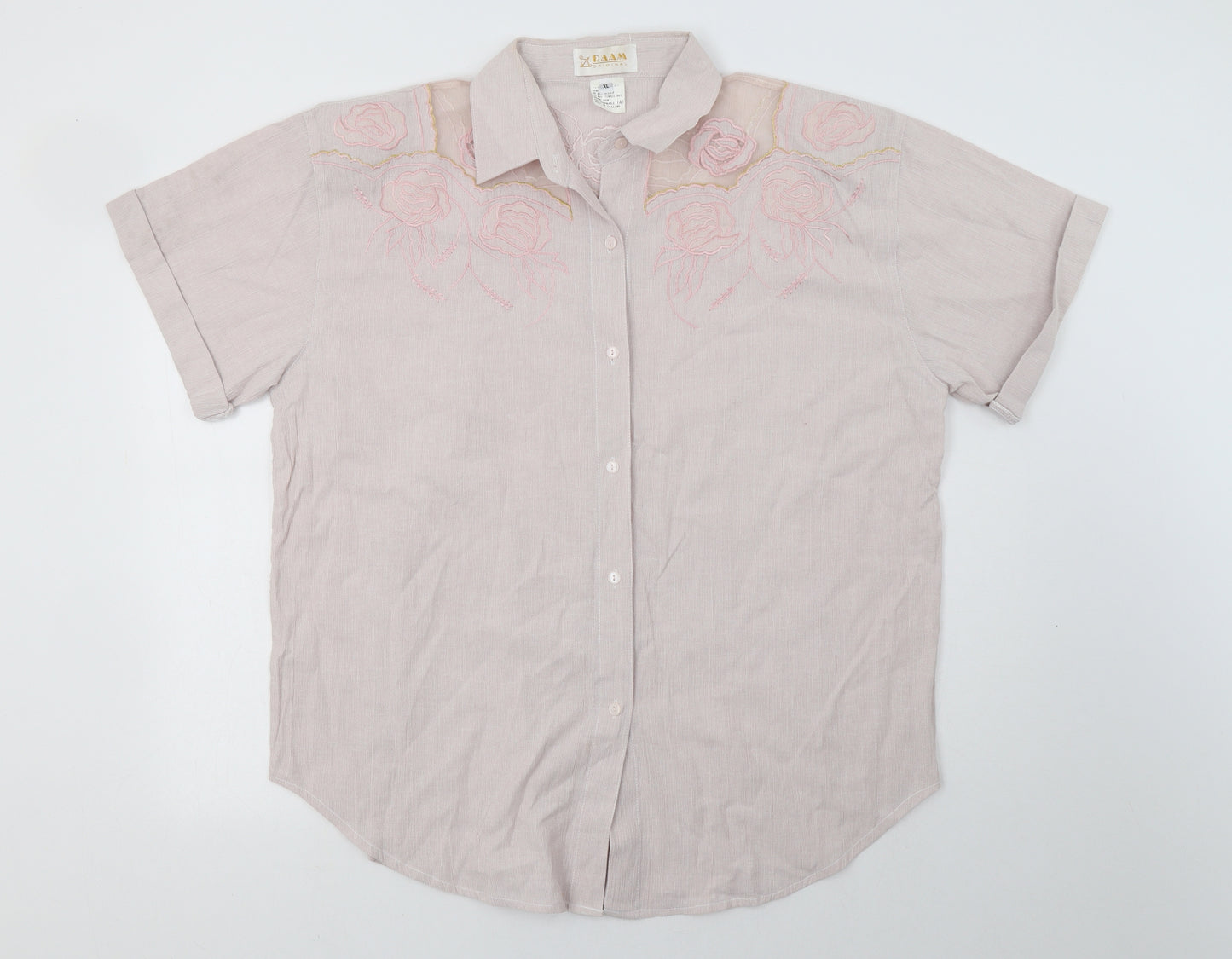 Raam Womens Pink Floral Cotton Basic Button-Up Size XL Collared