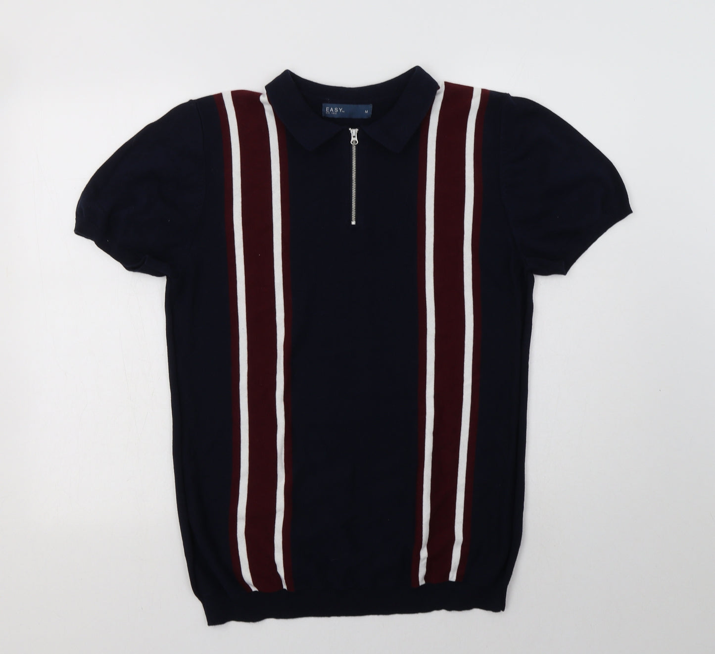Matalan Mens Blue Collared Striped Cotton Henley Jumper Size M