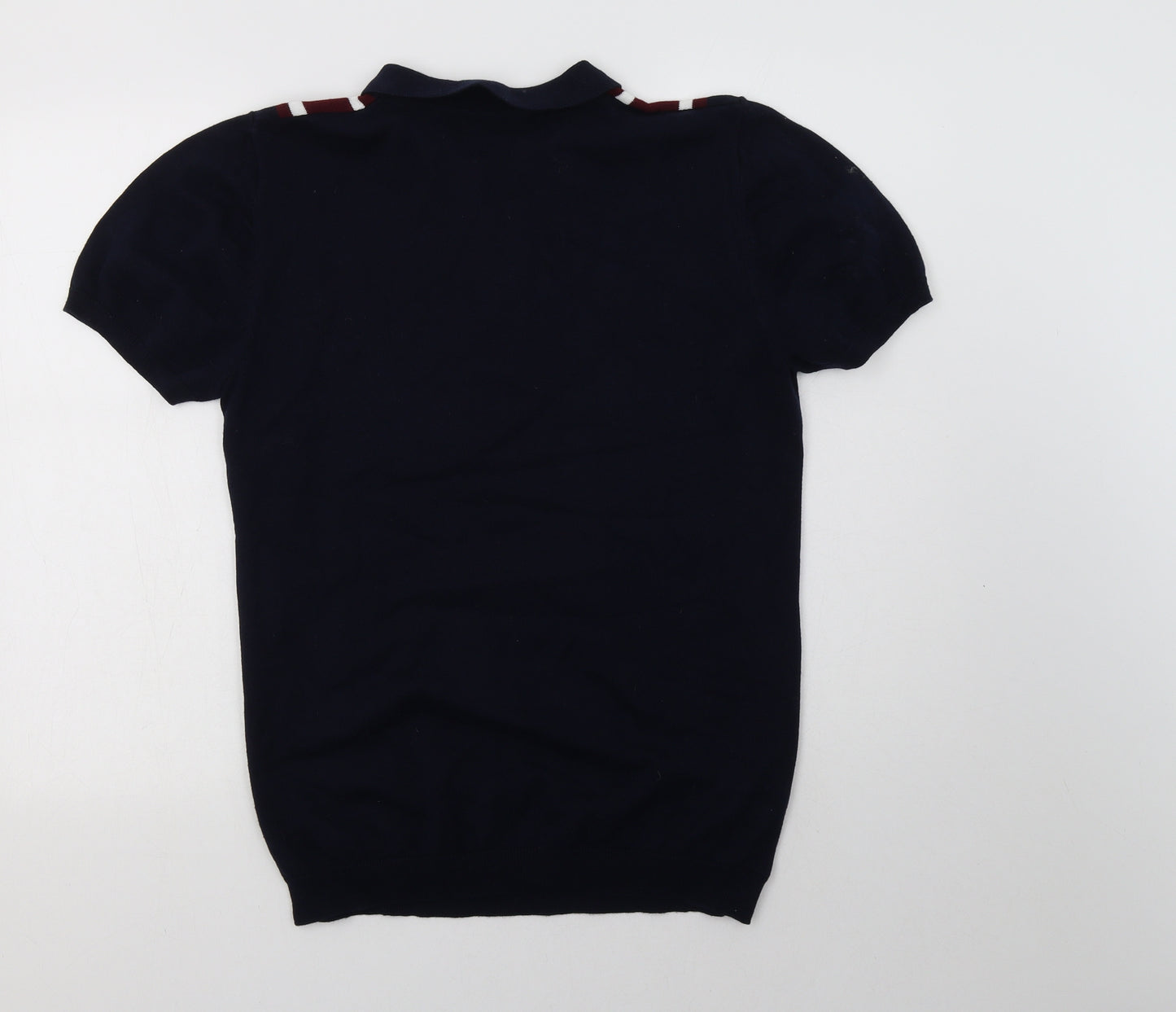 Matalan Mens Blue Collared Striped Cotton Henley Jumper Size M