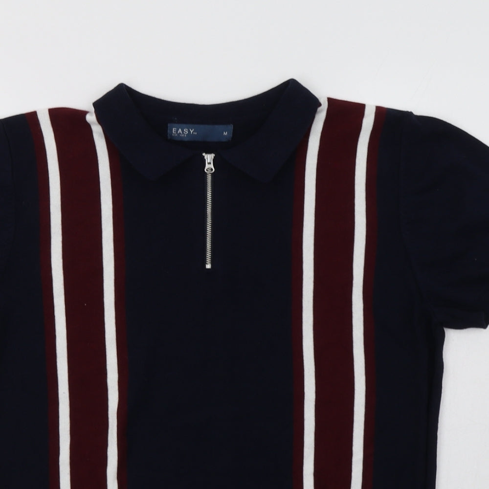 Matalan Mens Blue Collared Striped Cotton Henley Jumper Size M