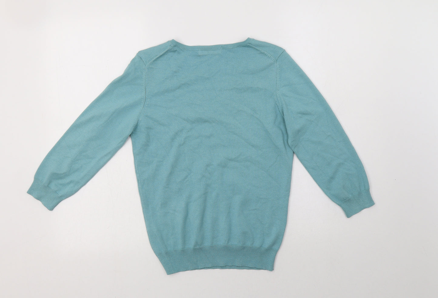 M&S Womens Green V-Neck  Viscose Pullover Jumper Size 12