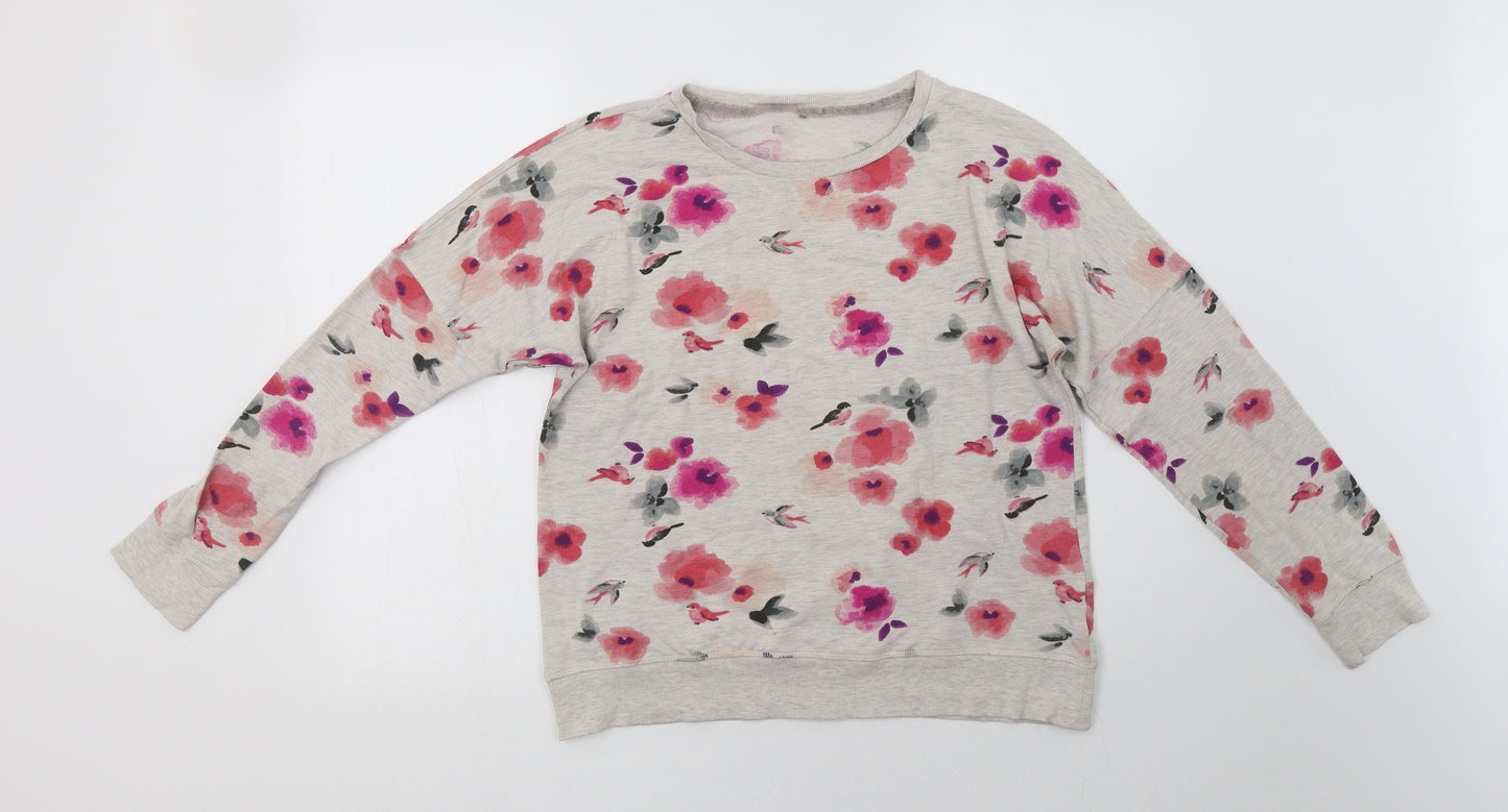 George Womens Grey Floral Cotton Pullover Sweatshirt Size 14