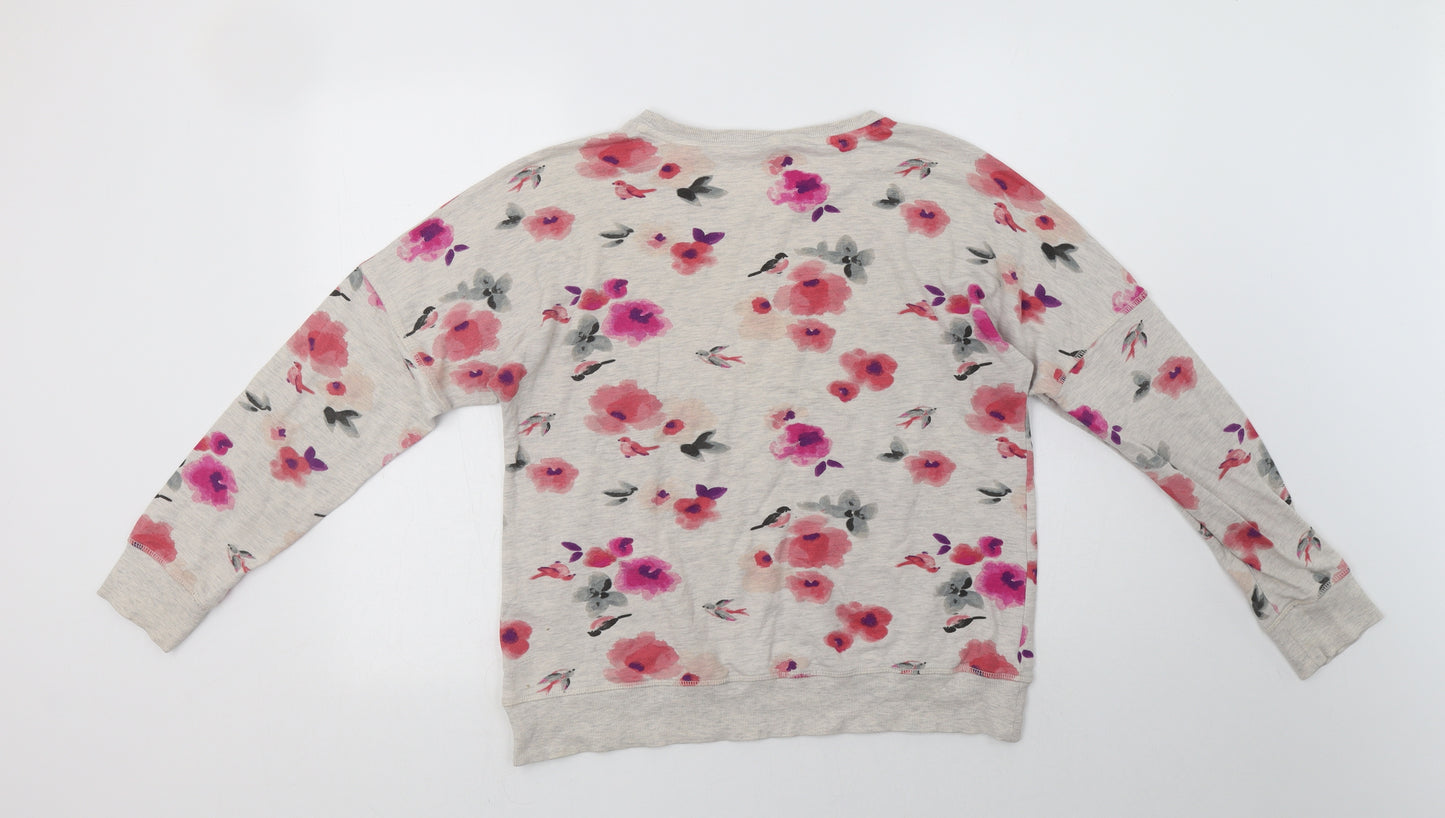 George Womens Grey Floral Cotton Pullover Sweatshirt Size 14
