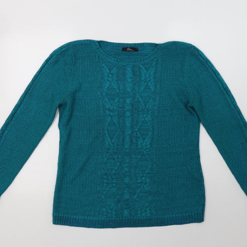 BM Collection Womens Green Crew Neck  Acrylic Pullover Jumper Size S