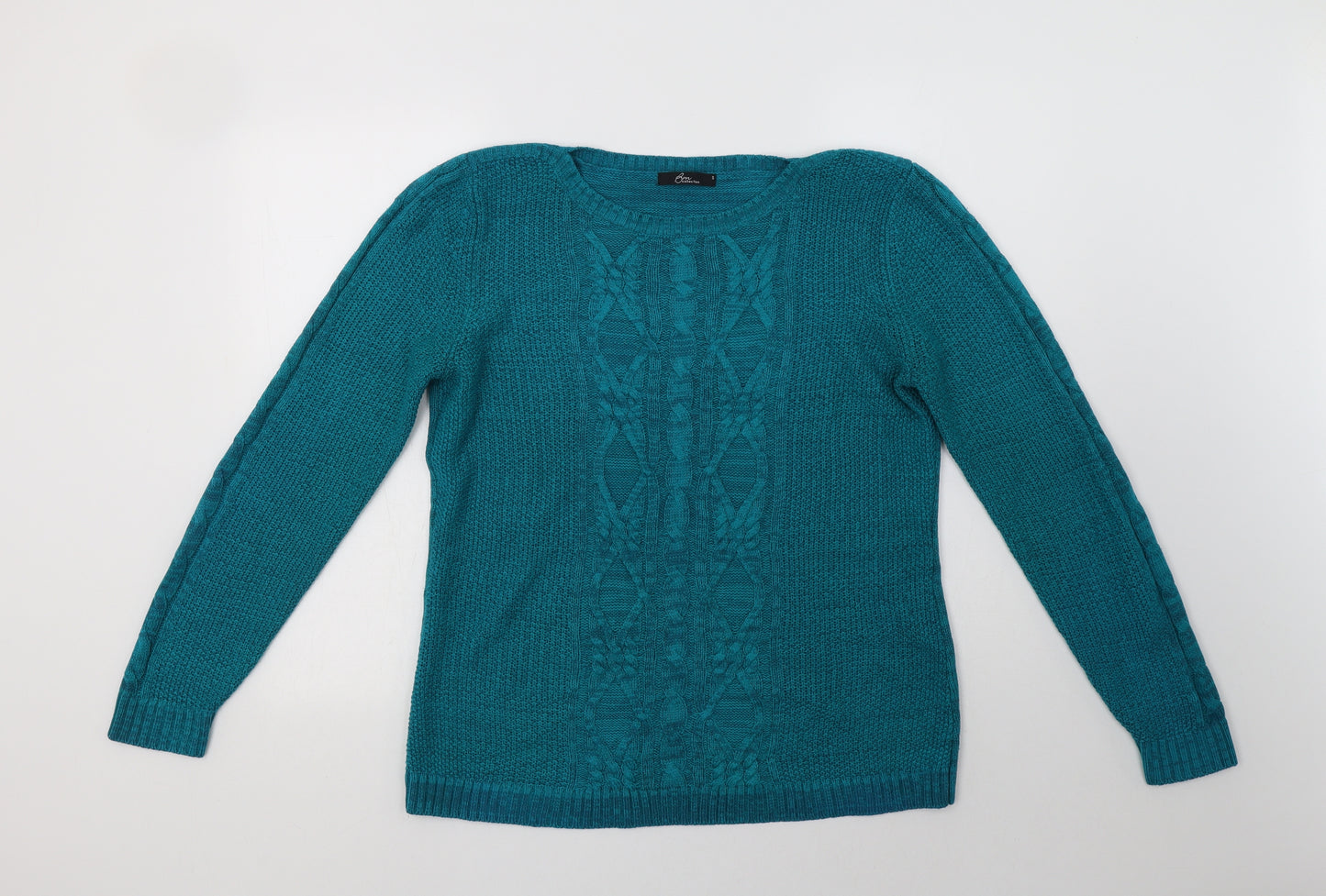 BM Collection Womens Green Crew Neck  Acrylic Pullover Jumper Size S