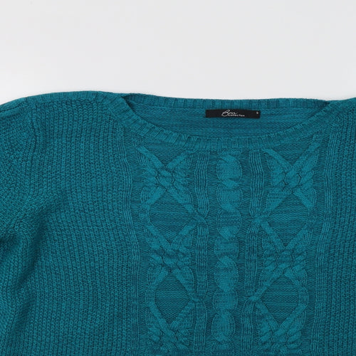 BM Collection Womens Green Crew Neck  Acrylic Pullover Jumper Size S