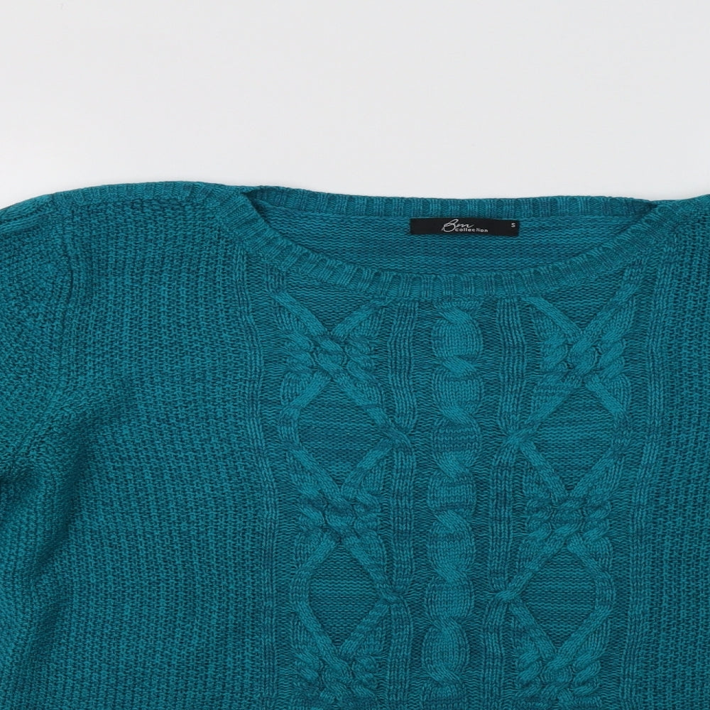 BM Collection Womens Green Crew Neck  Acrylic Pullover Jumper Size S