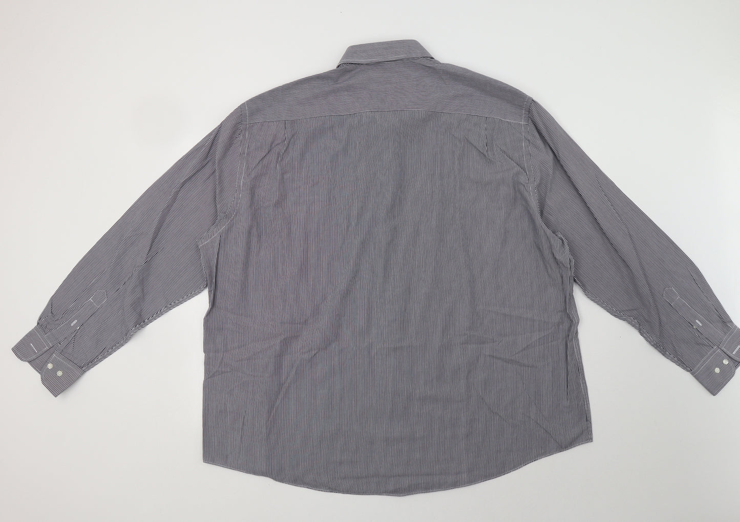 Thomas Nash Mens Blue Striped Polyester  Dress Shirt Size 19.5 Collared Button