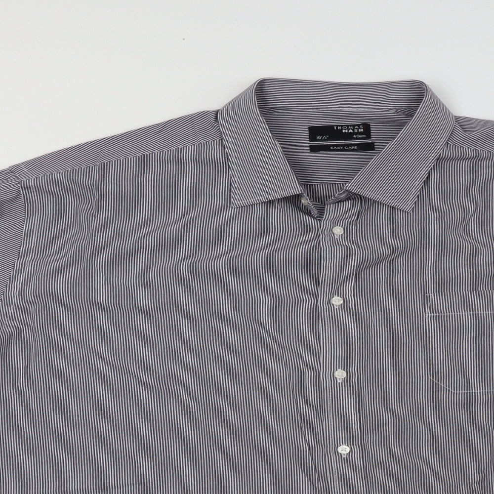 Thomas Nash Mens Blue Striped Polyester  Dress Shirt Size 19.5 Collared Button