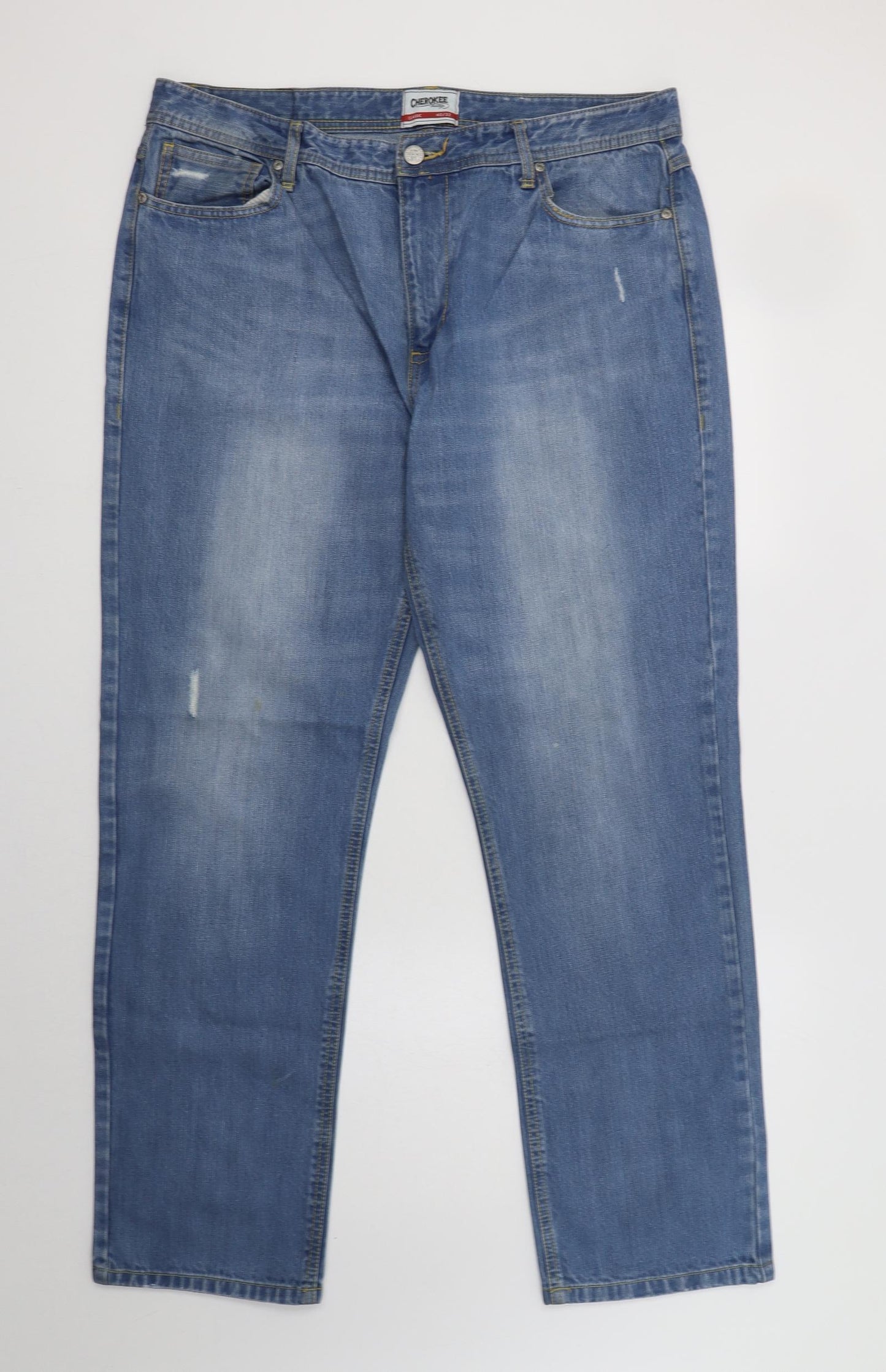 Cherokee Mens Blue  Cotton Straight Jeans Size 40 L32 in Regular Button