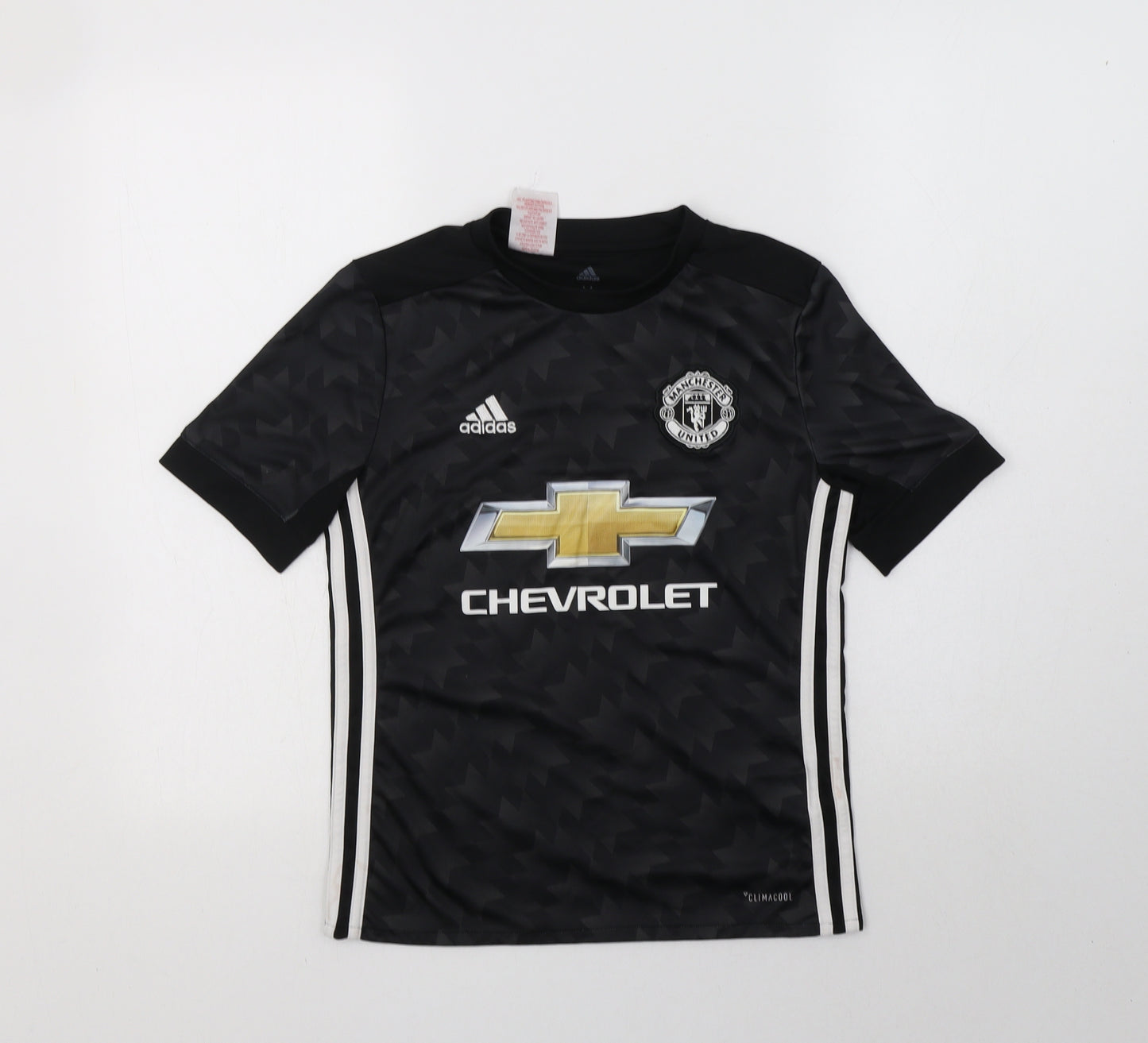 adidas Boys Black Geometric Polyester Jersey T-Shirt Size 11-12 Years Crew Neck  - Manchester United