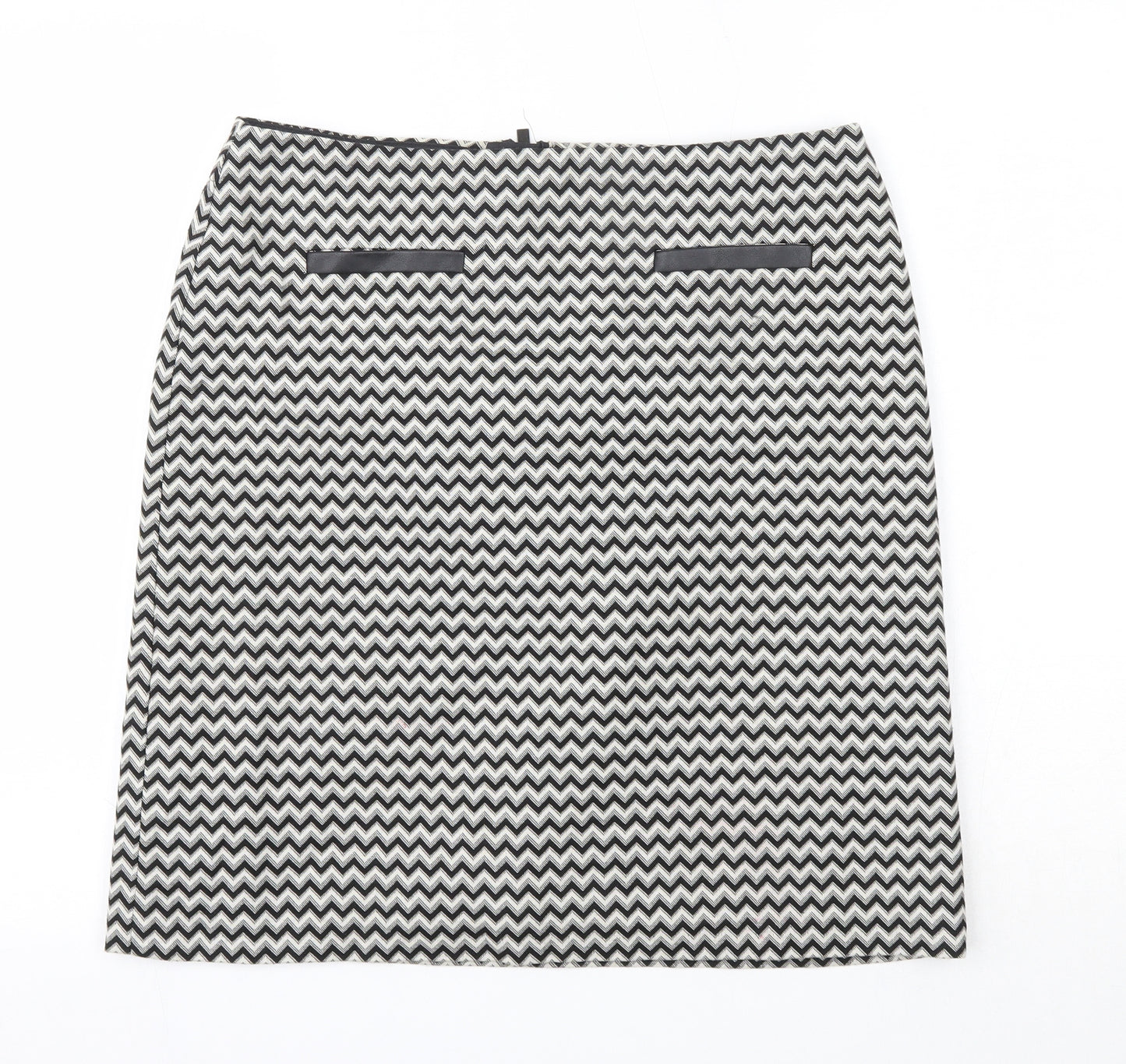 M&S Womens Black Check Cotton A-Line Skirt Size 12