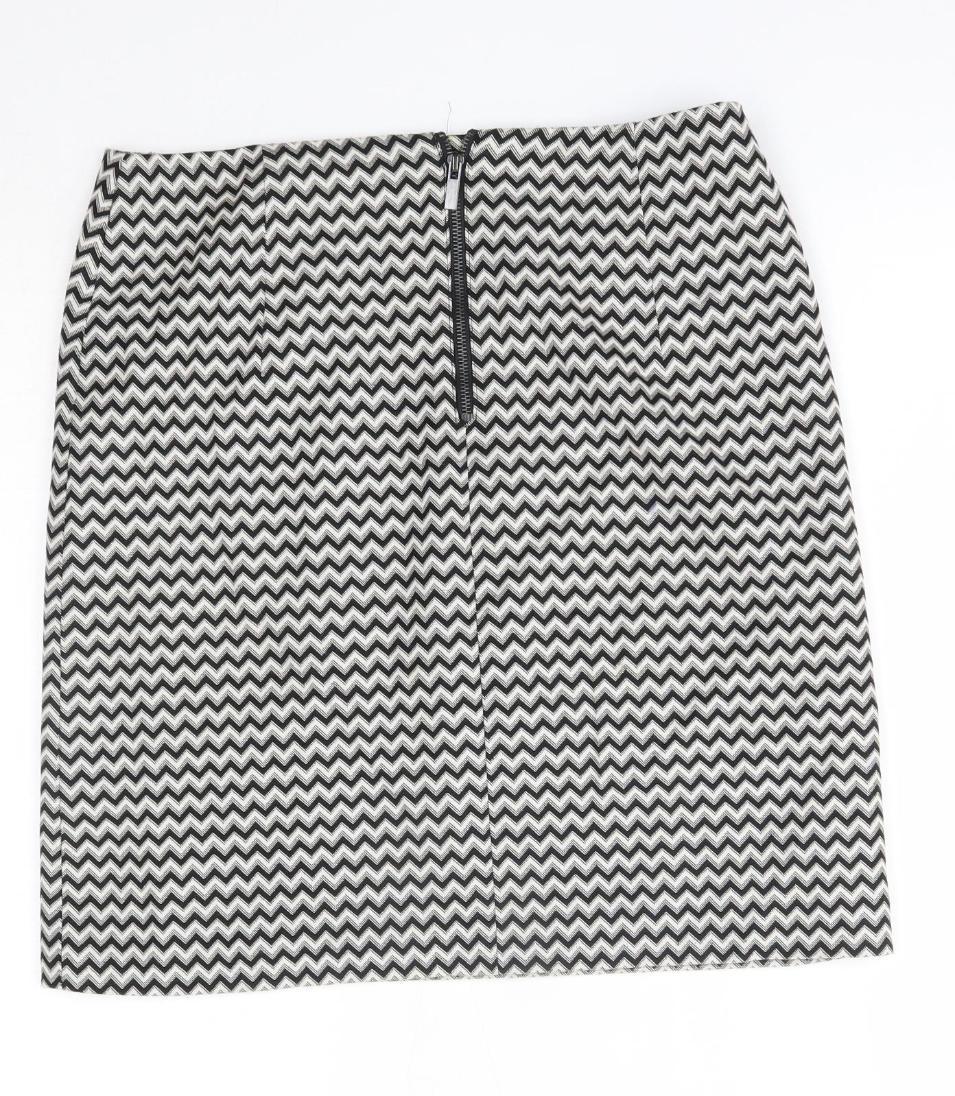 M&S Womens Black Check Cotton A-Line Skirt Size 12