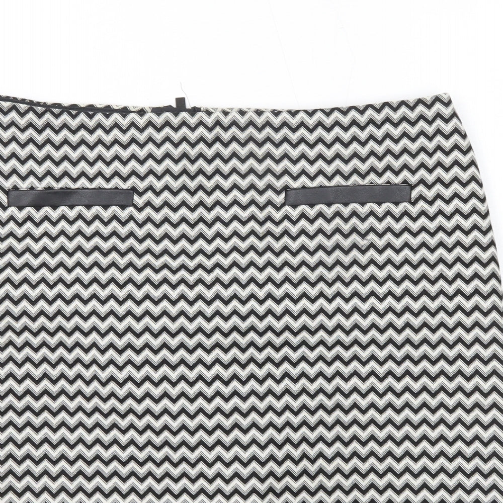 M&S Womens Black Check Cotton A-Line Skirt Size 12