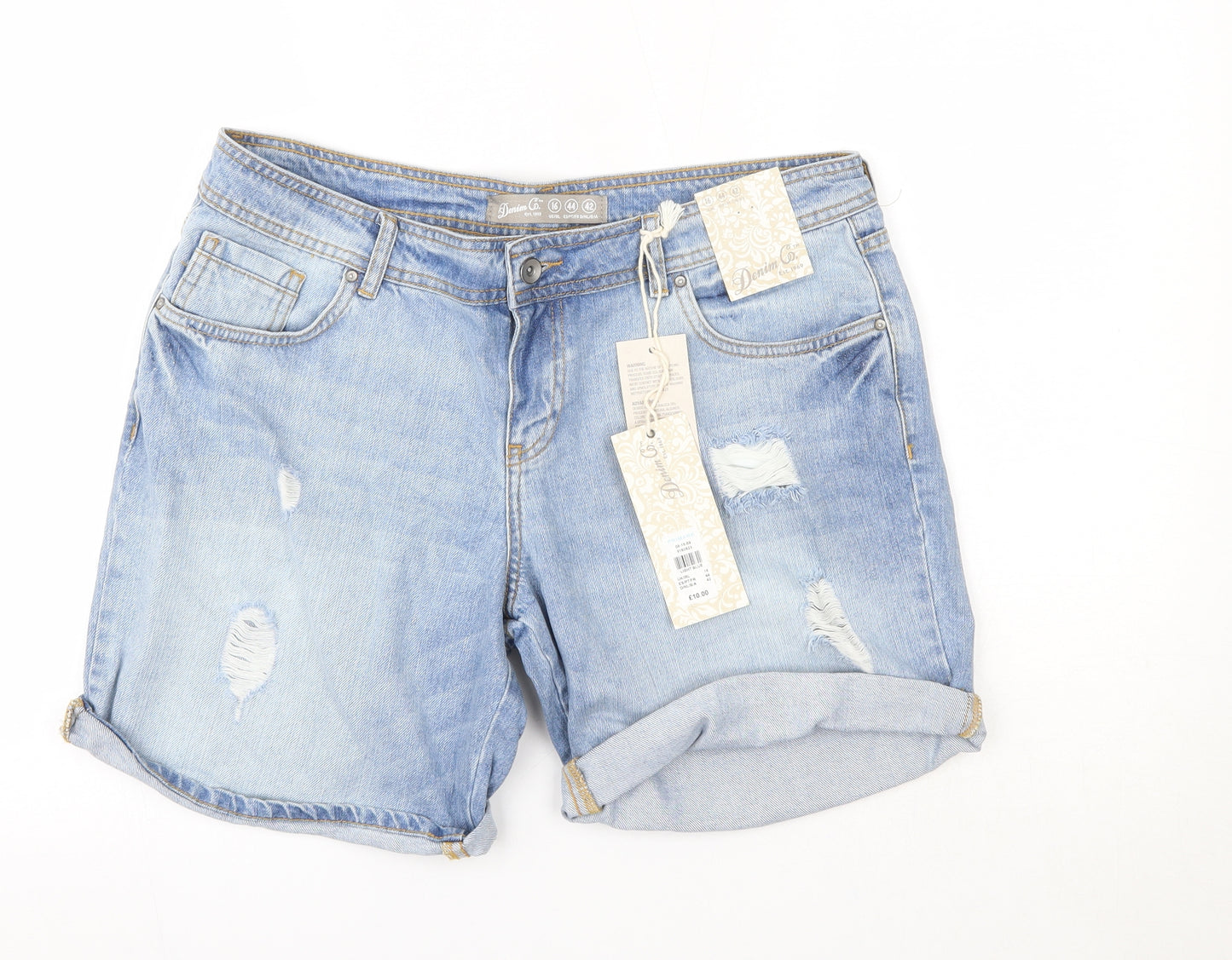 Primark Womens Blue  100% Cotton Boyfriend Shorts Size 16  Regular