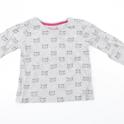 Young Dimension Girls Grey  Cotton Basic Blouse Size 2-3 Years Round Neck  - Cats