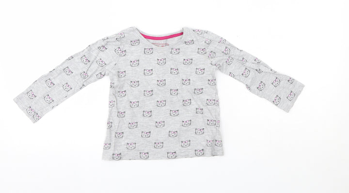 Young Dimension Girls Grey  Cotton Basic Blouse Size 2-3 Years Round Neck  - Cats