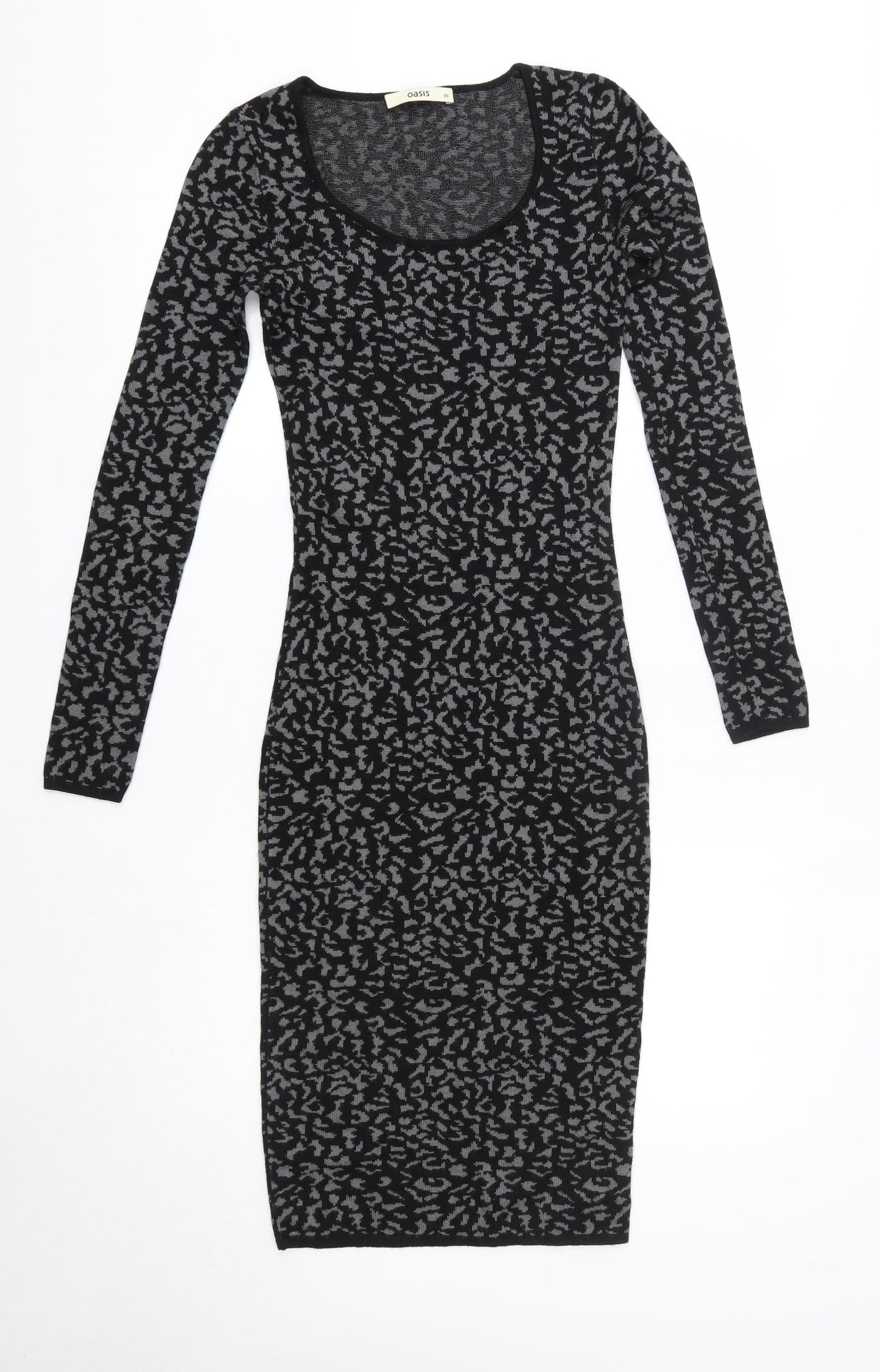 Oasis Womens Black Animal Print Viscose Jumper Dress  Size XS  Round Neck