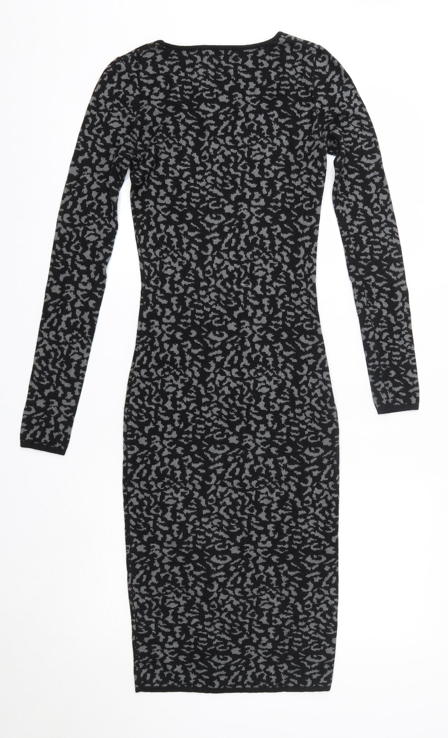 Oasis Womens Black Animal Print Viscose Jumper Dress  Size XS  Round Neck