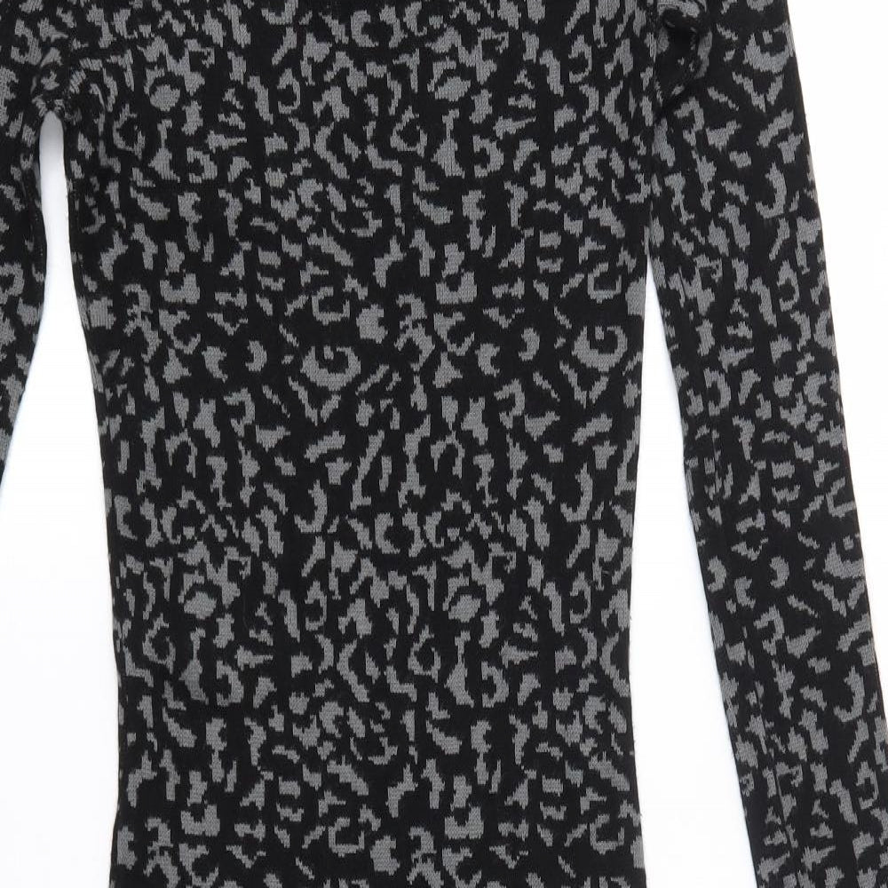 Oasis Womens Black Animal Print Viscose Jumper Dress  Size XS  Round Neck