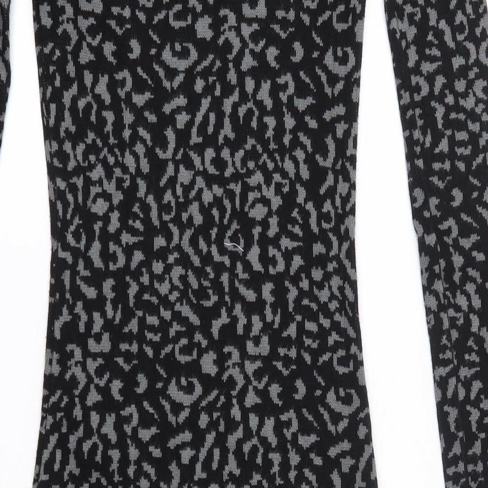 Oasis Womens Black Animal Print Viscose Jumper Dress  Size XS  Round Neck