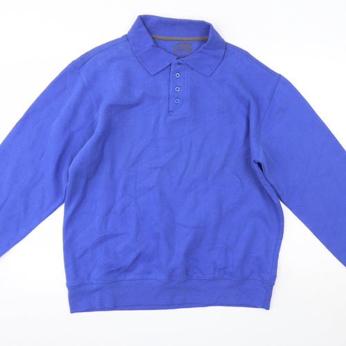 Preworn Mens Blue Collared  Cotton Pullover Jumper Size S