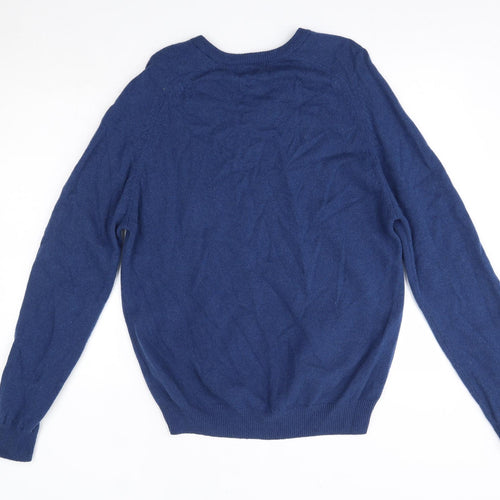M&S Mens Blue V-Neck  Wool Pullover Jumper Size L